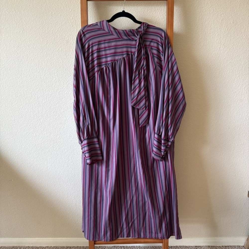 Vintage 1970s silk Striped Purple and Pink Women's Dress